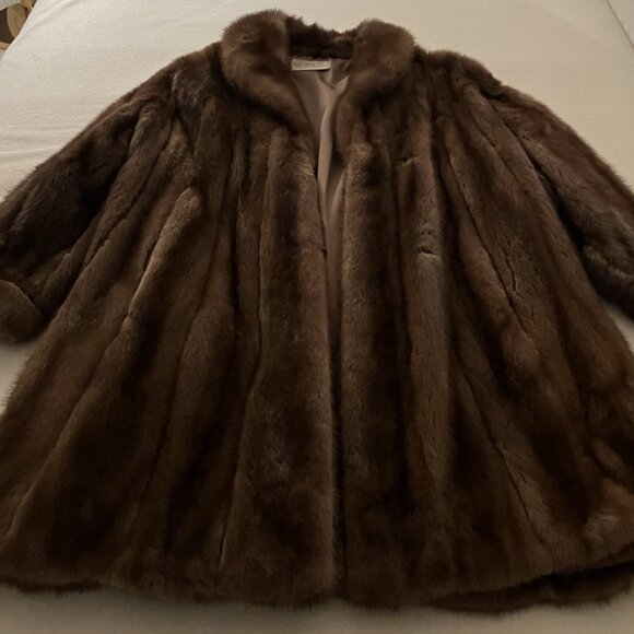 Vintage Lunamarine Real Mink Fur 3/4 Length Coat, Brown, Arista Furs - Picture 2 of 8